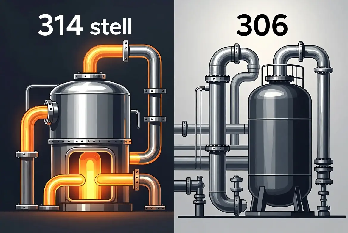 visual comparison of 314 and 306 stainless steel for heat resistance and acid resistance