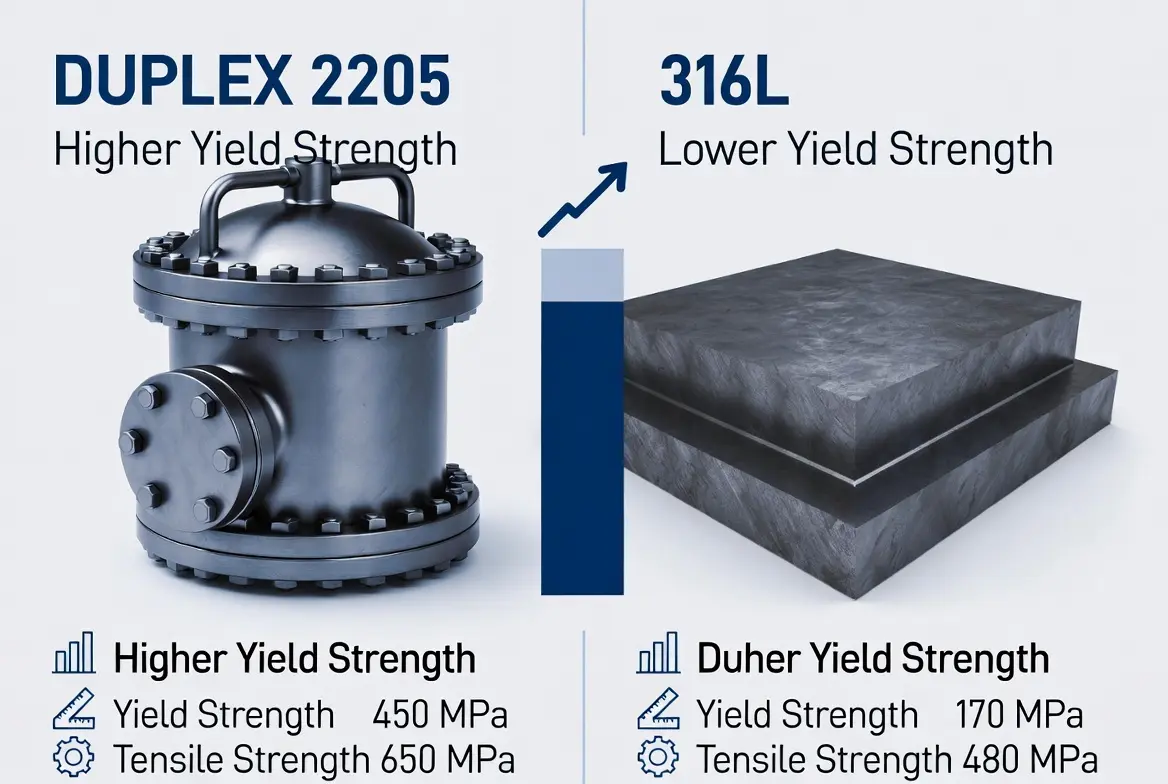 Strength and mechanical properties of Duplex 2205 vs 316L stainless steel