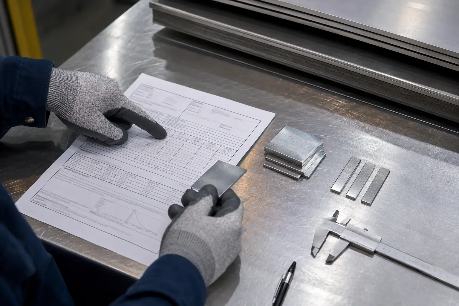 Mill test certificate verification for stainless steel material traceability with heat number and metal samples