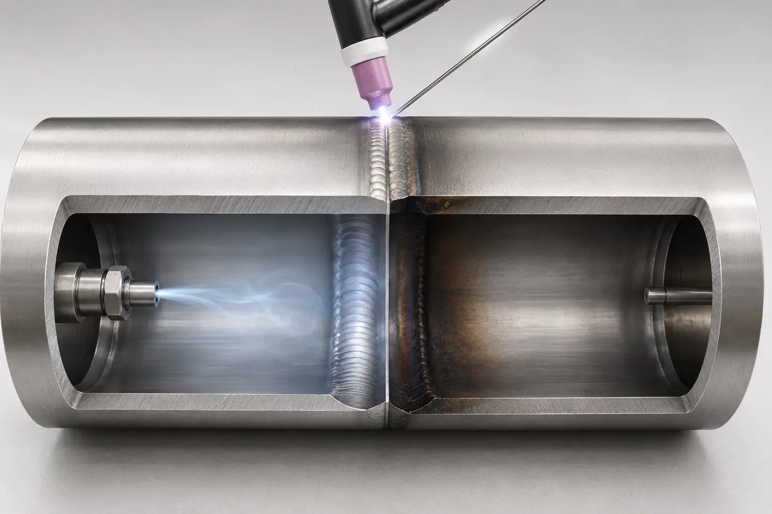 316L stainless steel back purge welding for clean root protection